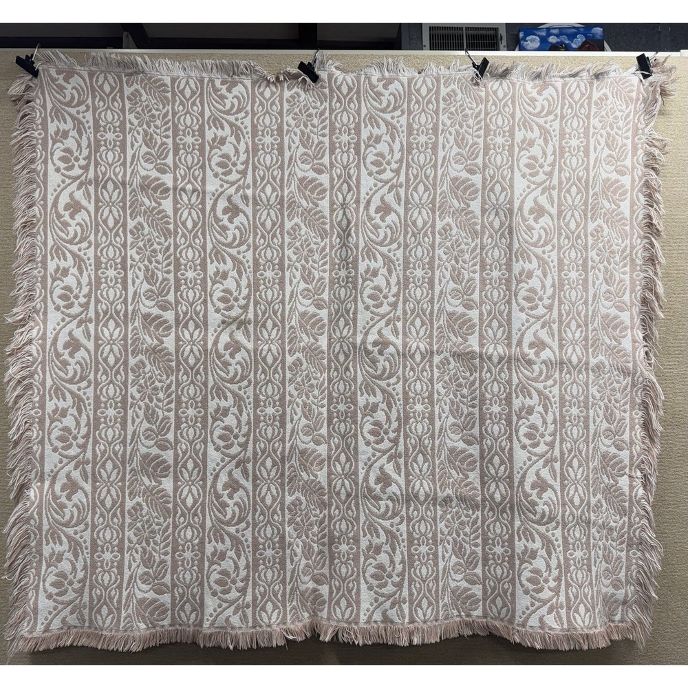 Tapestry Throw Table Covering Venetian Damask Swirling Leaf Floral Sand 54x48